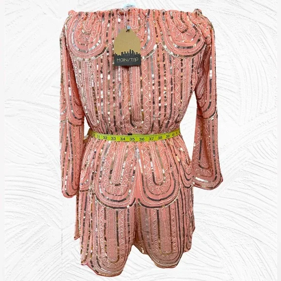 🎀 Main Strip Pink Sequin Romper, Barbie, NFR Fashion, Women’s Size Large, NWT - Picture 13 of 15